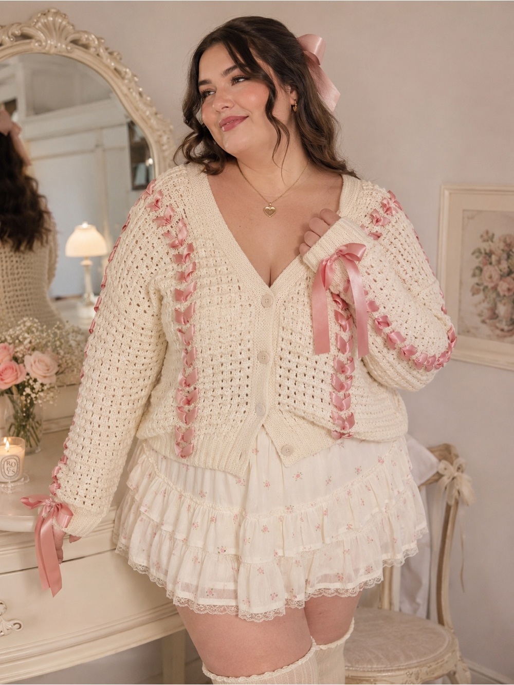 NWT Arula by Altar’d State Crochet Ribbon Cardigan- Coquette Cottagecore Sweater